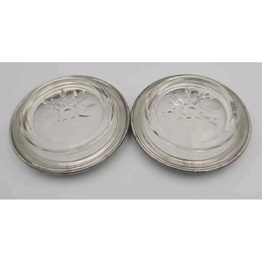 Vintage Empire Pewter Silver Glass Coaster Ashtray Set Stackable Art Deco 2pc